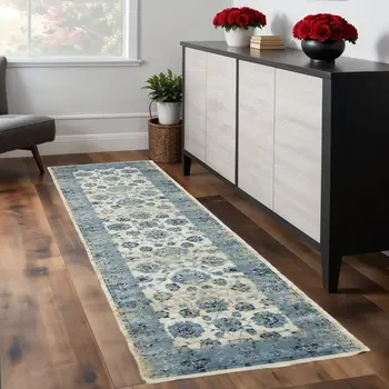 8' Ivory Oriental Runner Rug