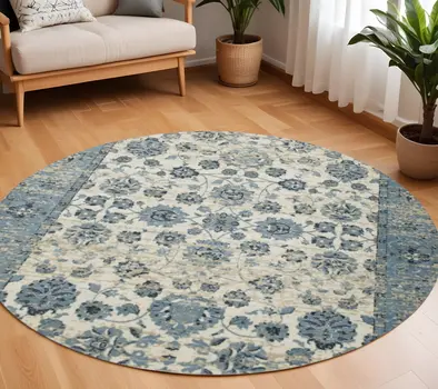 8' Ivory Oriental Round Rug