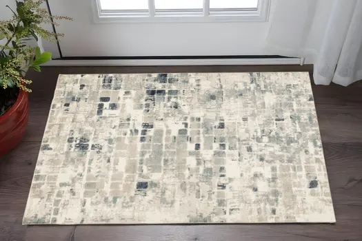 3' X 5' Blue and Beige Abstract Area Rug
