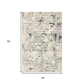 3' X 5' Blue and Beige Abstract Area Rug