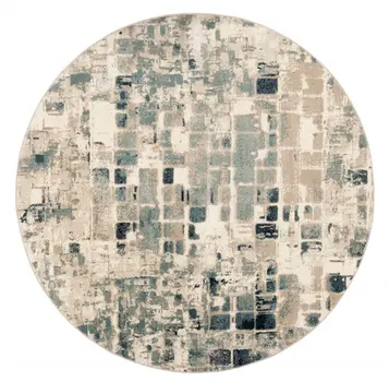 8' Blue and Beige Round Abstract Area Rug