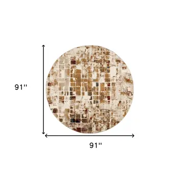 8' Natural Round Abstract Tiles Area Rug
