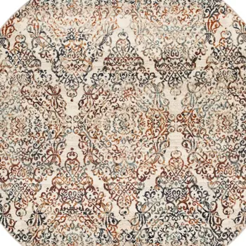 8' Ivory Round Oriental Area Rug