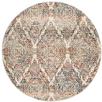 8' Ivory Round Oriental Area Rug