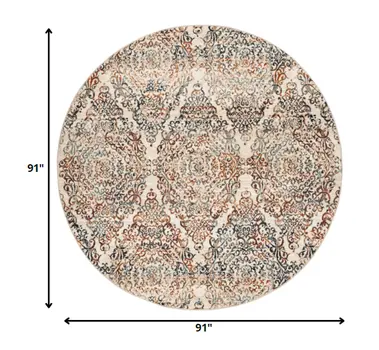 8' Ivory Round Oriental Area Rug