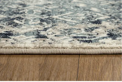 8' Ivory And Blue Oriental Runner Rug