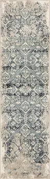 8' Ivory And Blue Oriental Runner Rug
