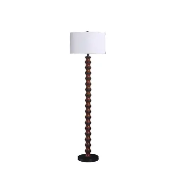 61" Brown And White Resin Floor Lamp With White Fabric Drum Shade