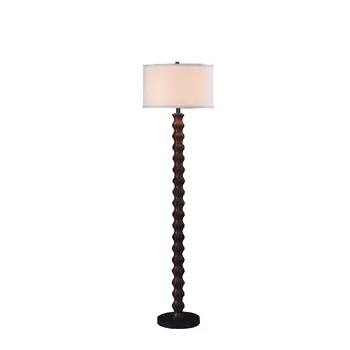 61" Brown And White Resin Floor Lamp With White Fabric Drum Shade