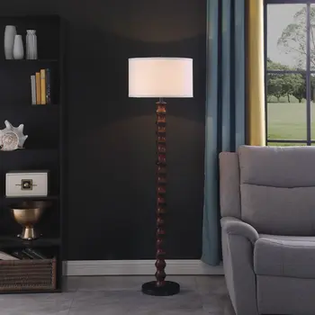 61" Brown And White Resin Floor Lamp With White Fabric Drum Shade