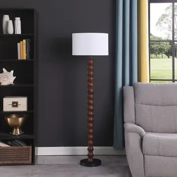 61" Brown And White Resin Floor Lamp With White Fabric Drum Shade