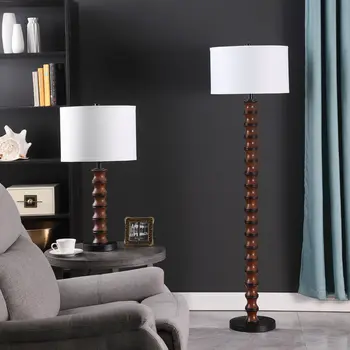 61" Brown And White Resin Floor Lamp With White Fabric Drum Shade