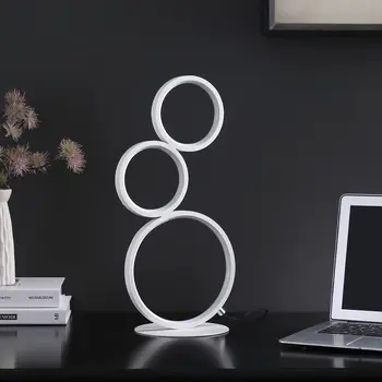 17" White Metal Three Light Round Table Lamp With White