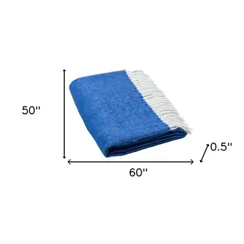 50" X 60" Royal Blue And White Woven Herringbone Plush Throw Blanket