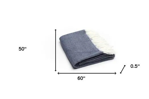 50" X 60" Navy Blue And White Woven Herringbone Plush Throw Blanket