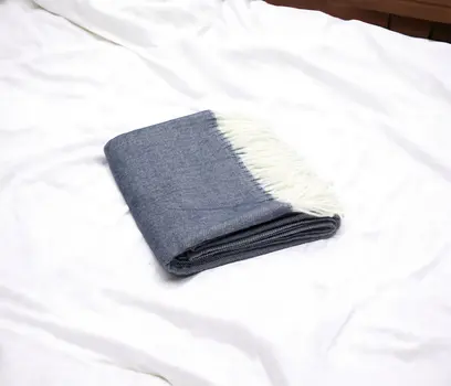 50" X 60" Navy Blue And White Woven Herringbone Plush Throw Blanket