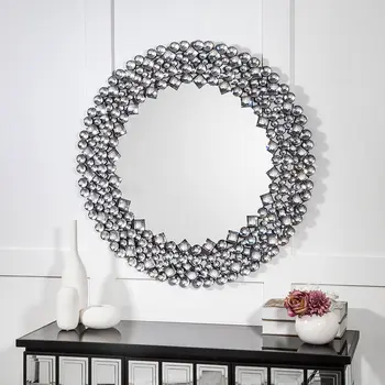35" Round Faux Crystal Framed Venetian Accent Mirror
