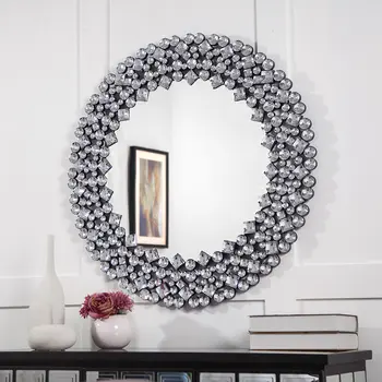 35" Round Faux Crystal Framed Venetian Accent Mirror
