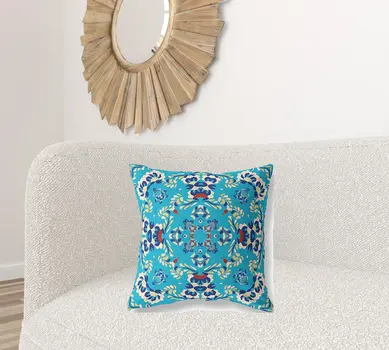 20" X 20" Blue Zippered Suede Geometric Throw Pillow