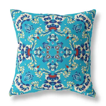 18" X 18" Blue Blown Seam Suede Geometric Throw Pillow