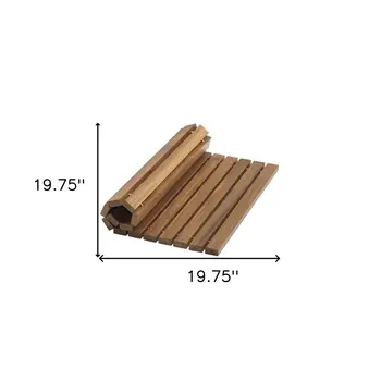 20" Brown Teak Wood Rolling Square Bath Mat