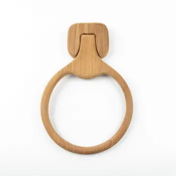 Natural Solid Teak Wood Wall Mount Towel Ring