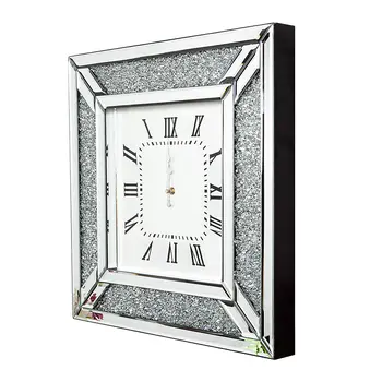 Diamond and Silver Mirrored Square Wall Clock
