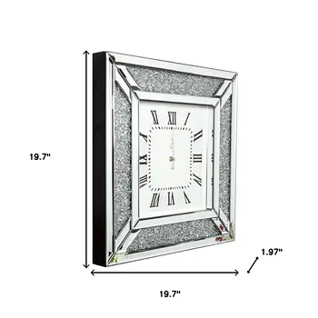 Diamond and Silver Mirrored Square Wall Clock