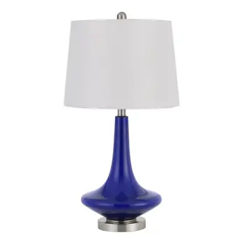 Set Of Two 26" Silver Metal Two Light Bedside Table Lamps With White Globe Shade