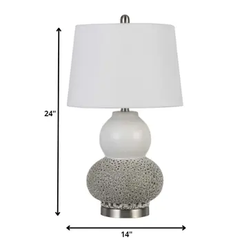 Set Of Two 24" Silver Metal Two Light Desk Table Lamps With White Globe Shade