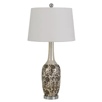 Set Of Two 30" Silver Metal Two Light Bedside Table Lamps With White Globe Shade