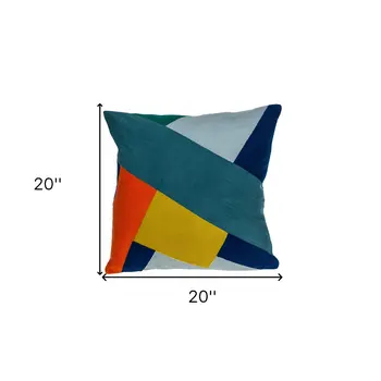 20" Blue and Yellow Geometric Cotton Throw Pillow