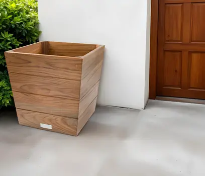 12" Brown Wood Indoor Outdoor Square Planter Box