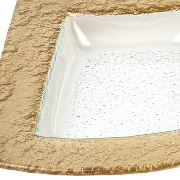 17" Clear And Gold Rectangular Glass Handmade Divided Serving Dish