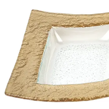 17" Clear And Gold Rectangular Glass Handmade Divided Serving Dish