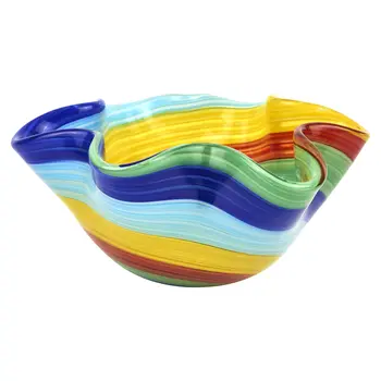 8" Rainbow Murano Glass Wavy Serving Bowl