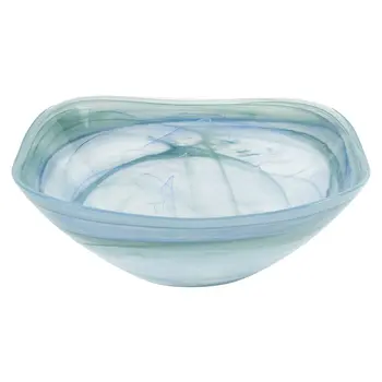Set of Two 6" Aqua Blue And White Alabaster Glass Square Candy or Nut Bowls
