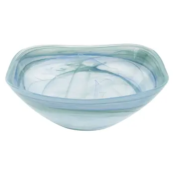 Set of Two 6" Aqua Blue And White Alabaster Glass Square Candy or Nut Bowls