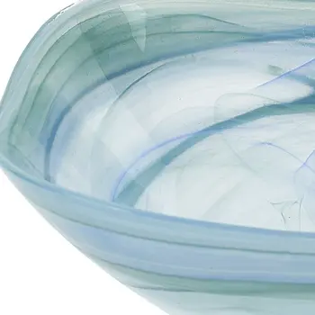 Set of Two 6" Aqua Blue And White Alabaster Glass Square Candy or Nut Bowls