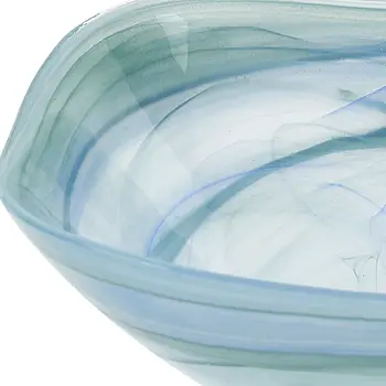 10" Aqua Blue And White Alabaster Glass Square Salad Bowl