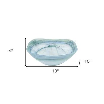 10" Aqua Blue And White Alabaster Glass Square Salad Bowl
