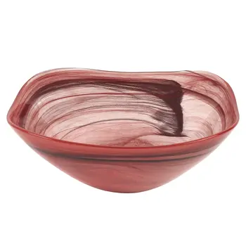 Set of Two 6" Red And White Alabaster Glass Square Salad Bowl