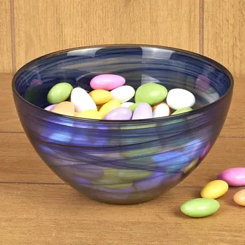 6" Cobalt And White Alabaster Glass Round Candy or Nut Bowl