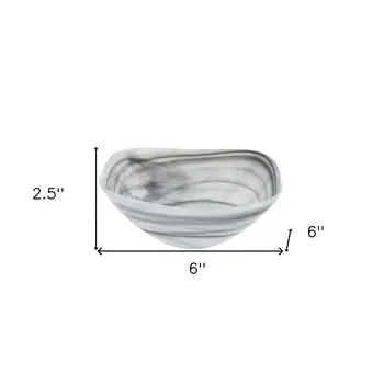 Set of Two 6" Gray And White Alabaster Glass Square Candy or Nut Bowls
