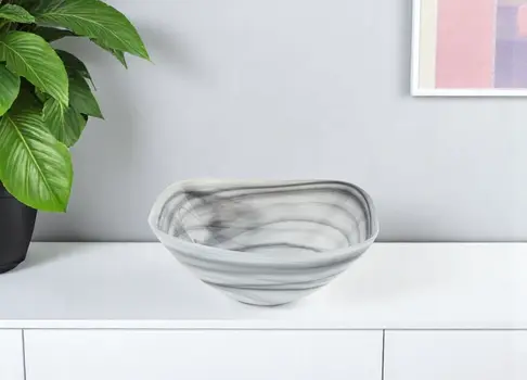 Set of Two 6" Gray And White Alabaster Glass Square Candy or Nut Bowls