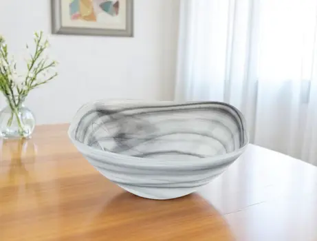 10" Gray And White Alabaster Glass Square Salad Bowl