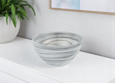 6" Gray And White Alabaster Glass Round Candy or Nut Bowl