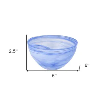 6" Blue And White Alabaster Glass Round Candy or Nut Bowl