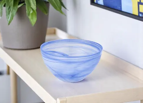 6" Blue And White Alabaster Glass Round Candy or Nut Bowl