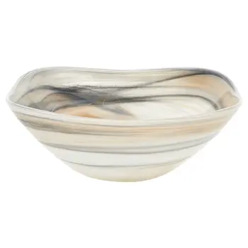 Set of Two 6" Taupe And White Alabaster Glass Square Candy or Nut Bowl